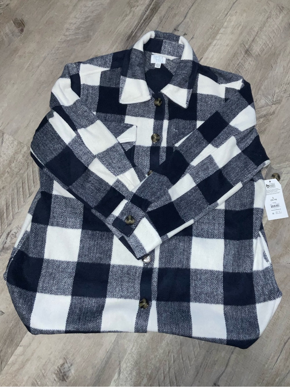 (Bin 37) Time & Tru, Womens Blue and White Plaid Sweater, Size L